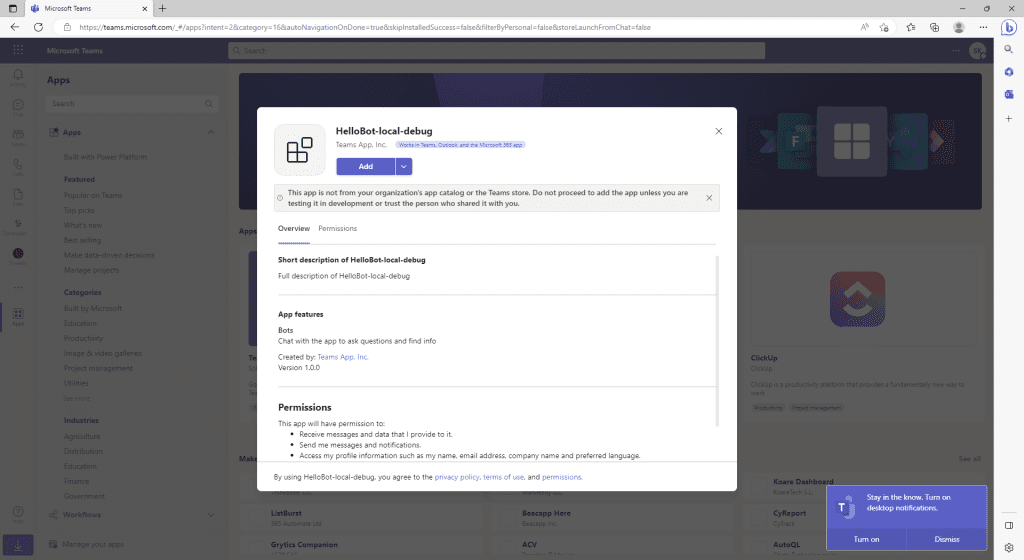 Installation popup