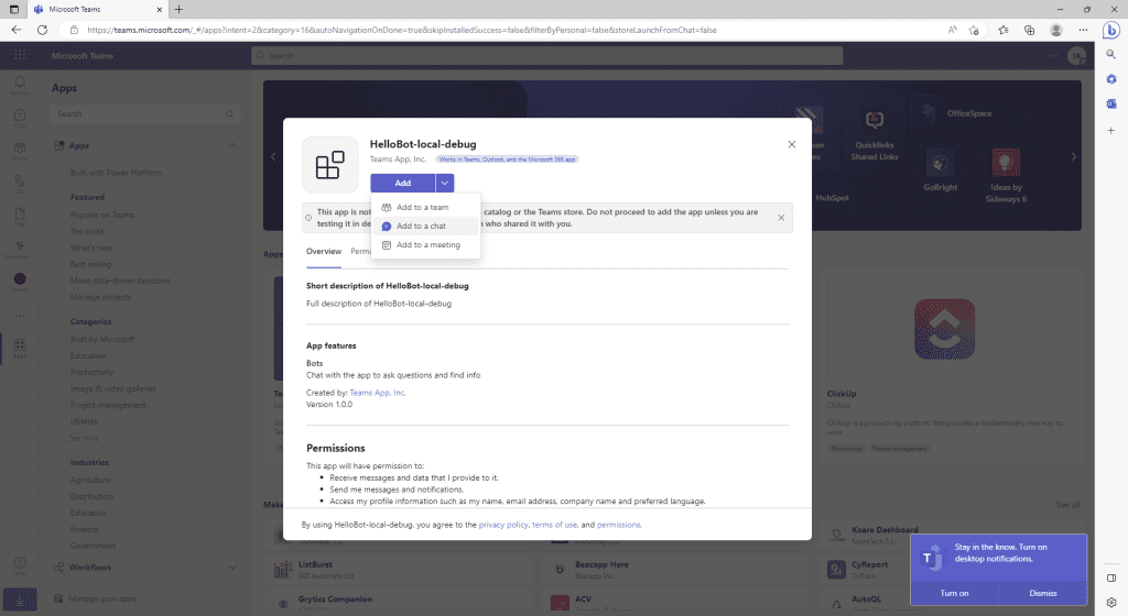 Installation popup