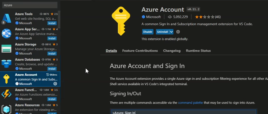 VS Code Azure Account Extension