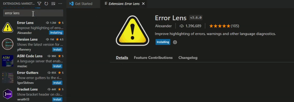 VS Code Error Lens Extension