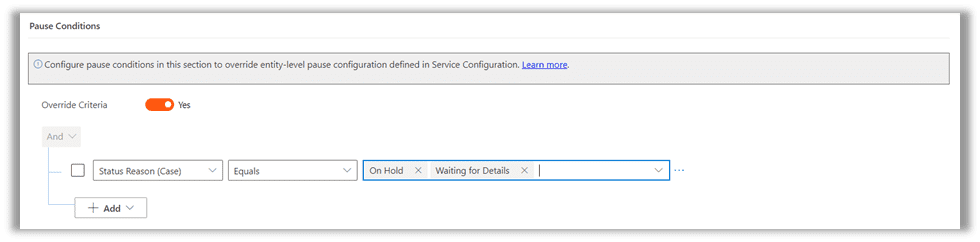 SLA KPI form Pause Conditions section