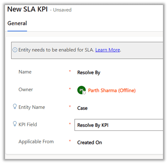 New SLA KPI form