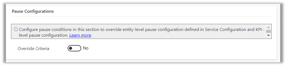 SLA Item form Pause Configurations section
