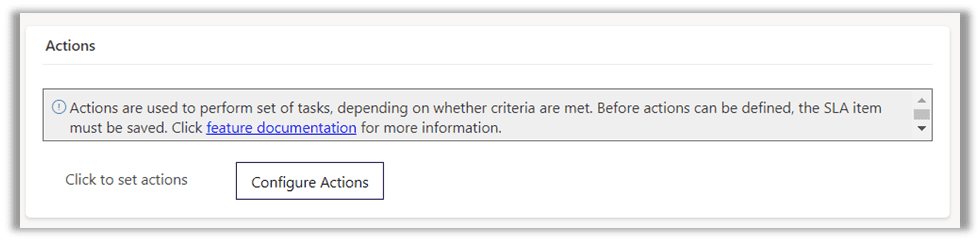 SLA Item form Actions section