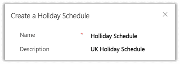 Holiday Schedule Create form