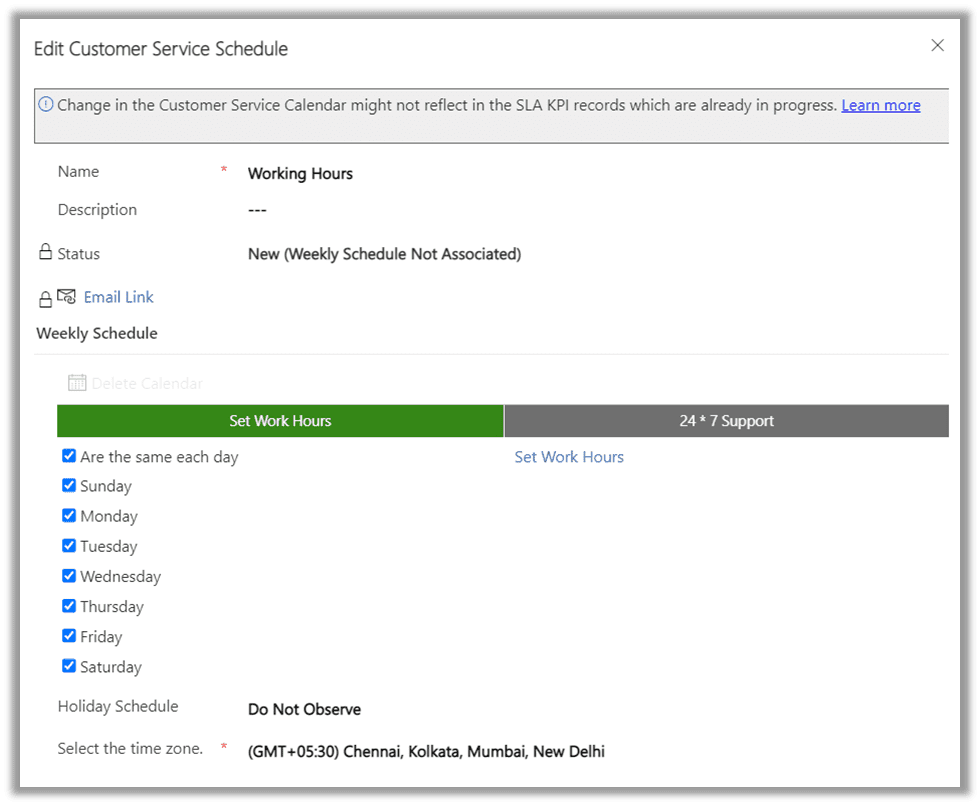 Customer Service Schedule form with Weekly Schedule section